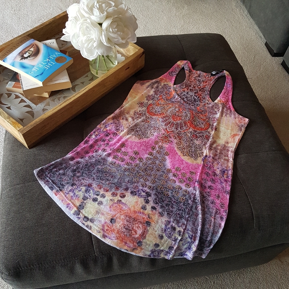 Embellished Colorful Tie-dyed Racerback Tank Top from Italy - Picture 17 of 17